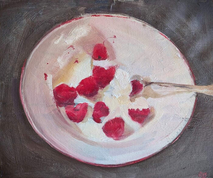 Yogurt and raspberries by Rosemary Burn
