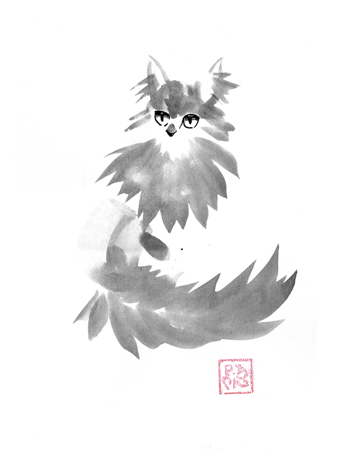 fluffy grey cat by Péchane
