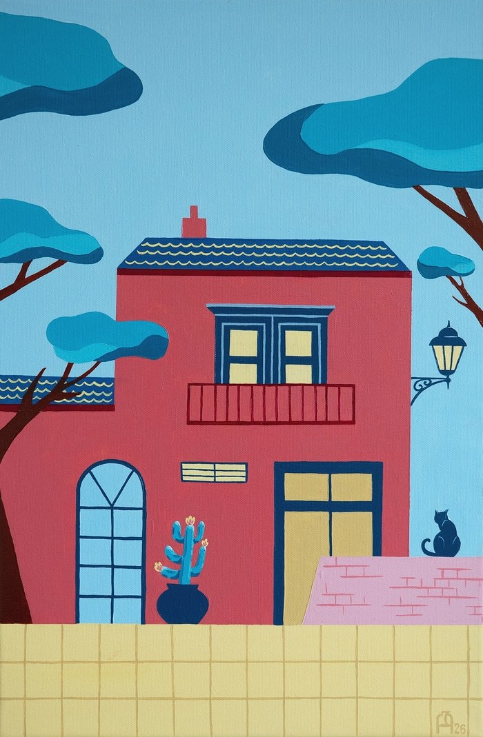 A Couple of Houses and Cats №2 by Apollinaria Manko
