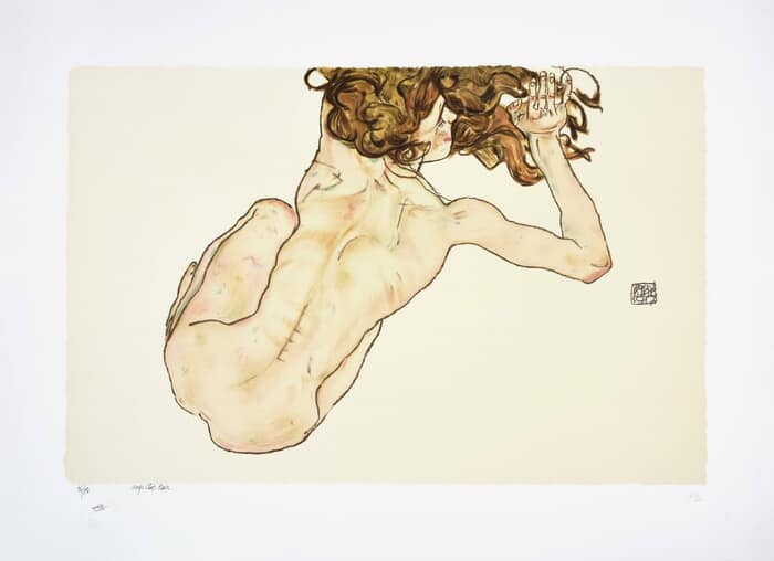 The woman with red hair, 1917 (Kauernder Rückenakt / Crouching Nude, Back View) par Egon Schiele