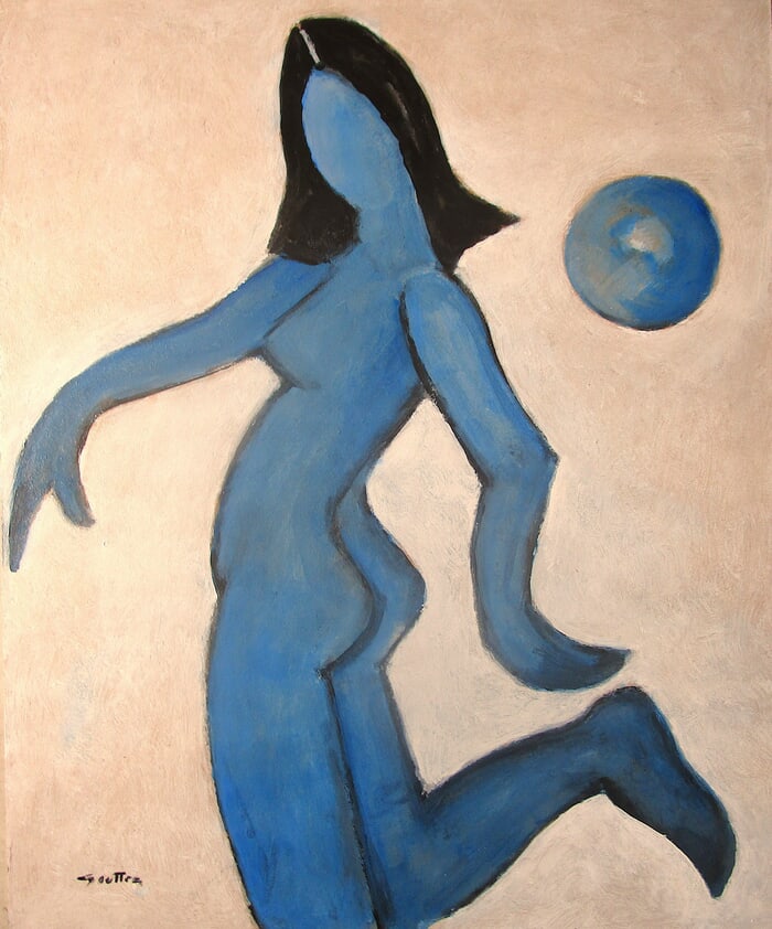 Nu bleu au ballon par Michel de Gouttes