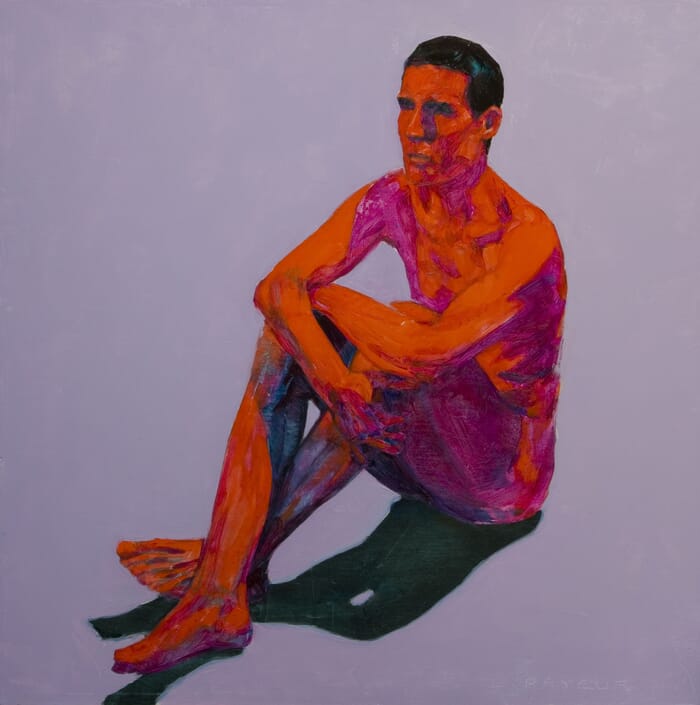 nude selfportrait in mauve red pink and dark green von Olivier Payeur