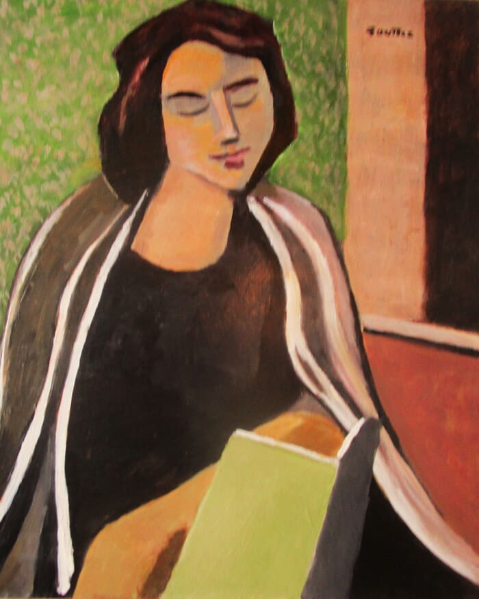 Lectrice à la grande echarpe. von Michel de Gouttes