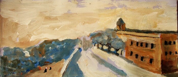 Paysage de Neige avec chat et corbeau (POCHADE) par Michel de Gouttes