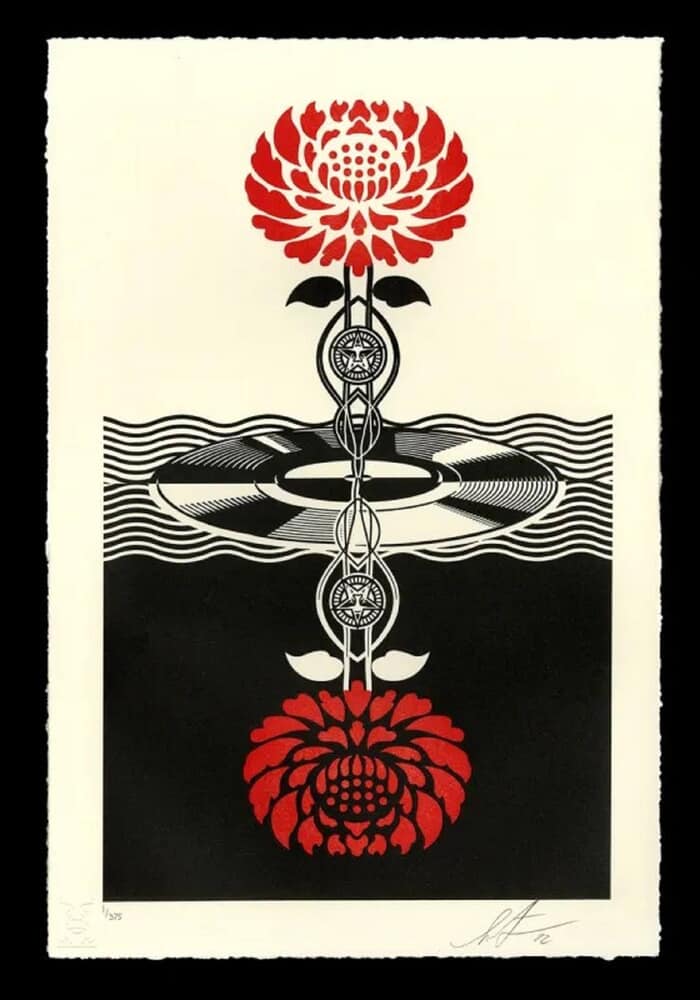 POST-PUNK FLOWER (RED) LETTERPRESS by Shepard Fairey