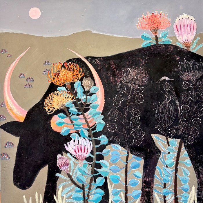 Bull in the Proteas by Leila Rose Fanner