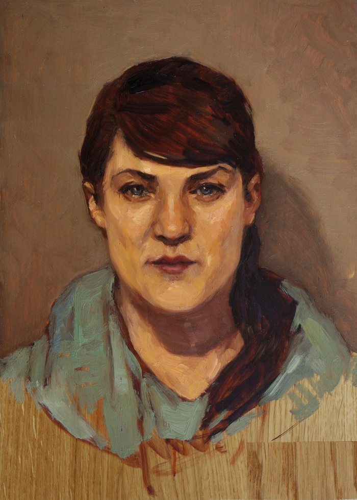 portrait of a woman on real wood plank by Olivier Payeur