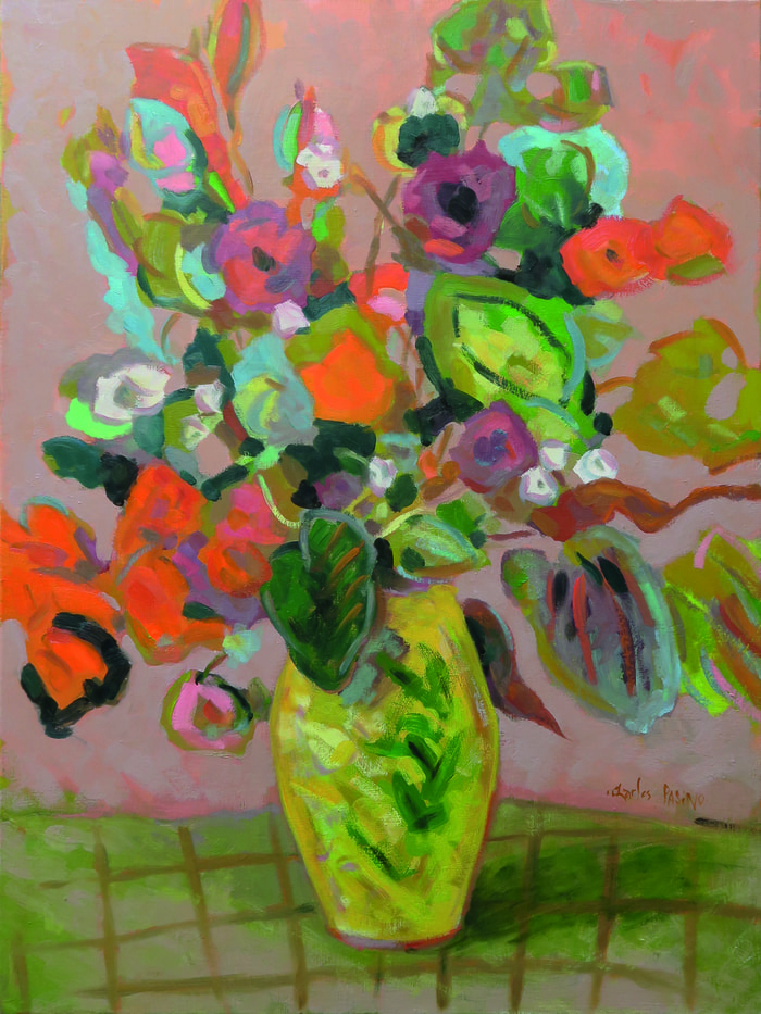 BOUQUET DE FLEURS DANS UN VASE JAUNE by Charles Pasino