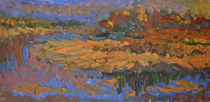 Orange light, evening landscape by Olga Bezhina