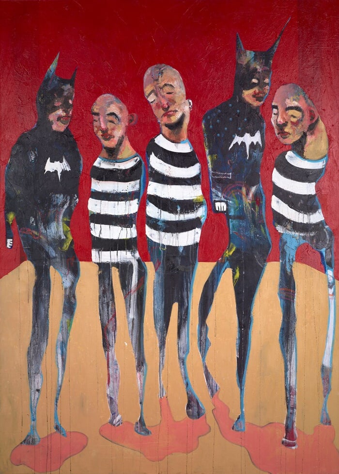 Batman, his stunt double and his drinking buddies by Lee Ellis