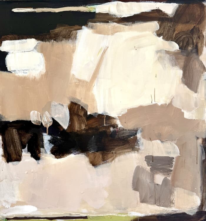 Brown, abstract Minimalist painting in white, beige, brown by Diana Krinninger