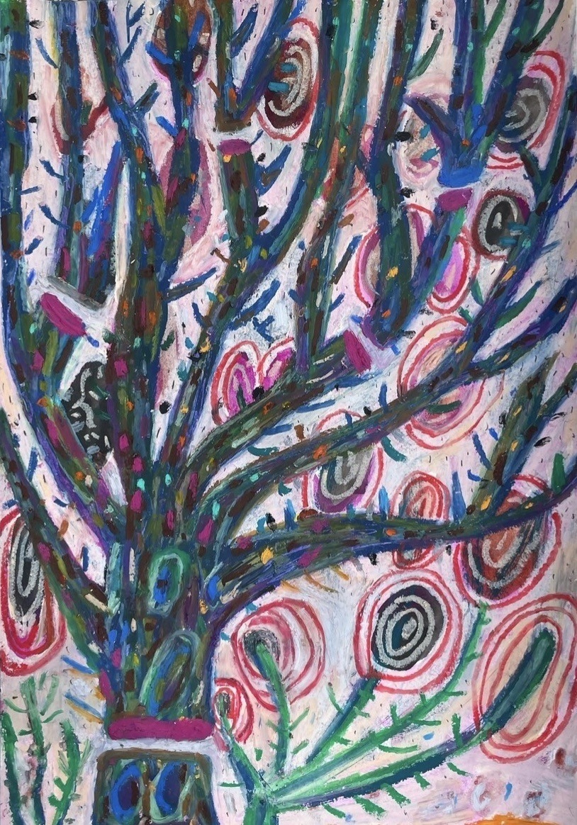 Dessin Expressionniste Original Au Crayon Des Années 1960 - Thème Zoomorphe Et Branches, Style Expressionniste, Pièce Unique